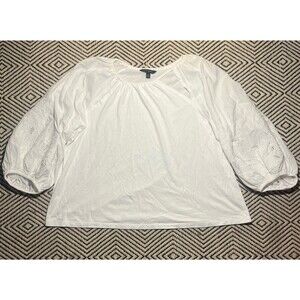 White Whimsical Cottagecore Embroidered Billow Sleeve Shirt Large Long Sleeve